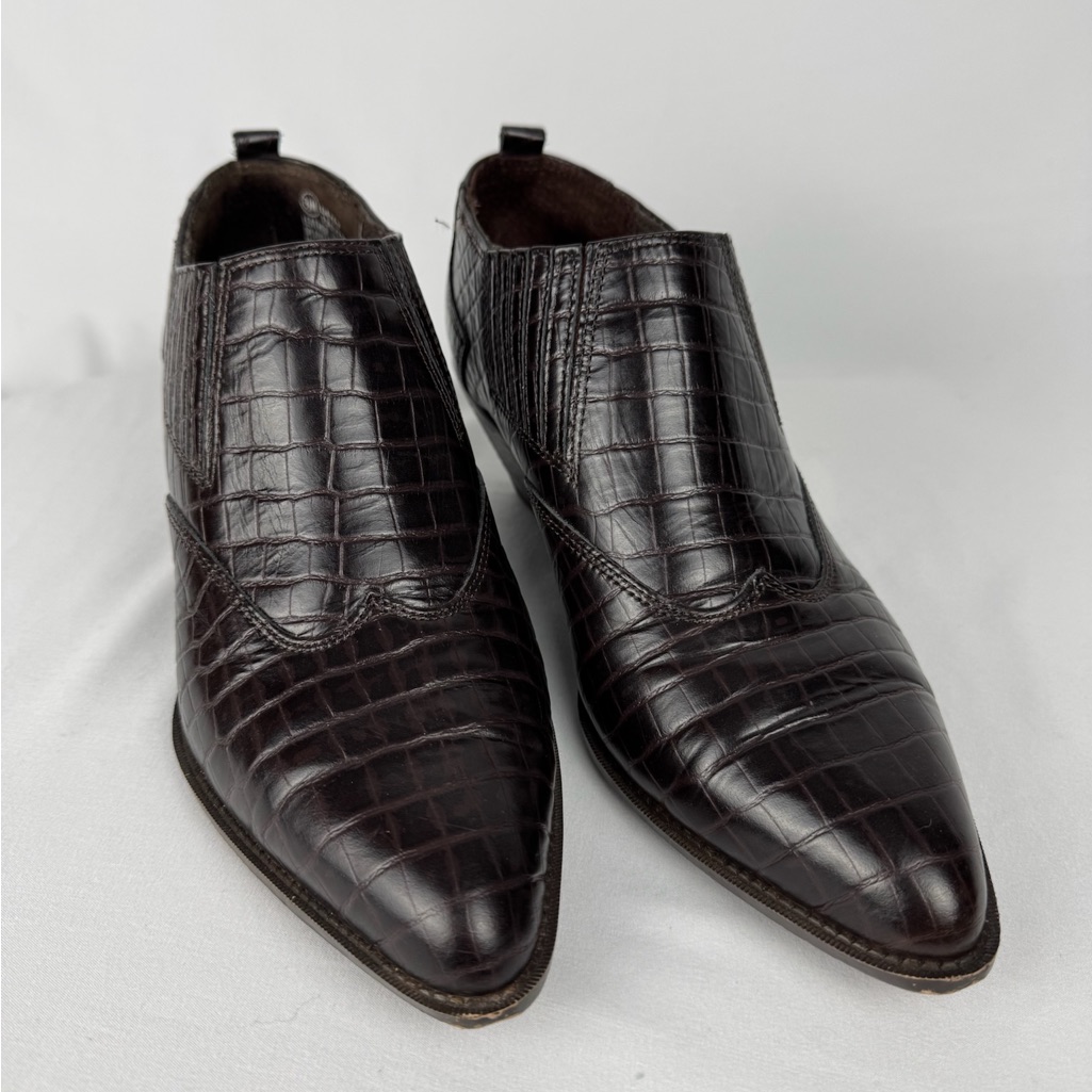 Zodiac Dark Brown Crocodile Pattern Leather Western Ankle Boots 95
